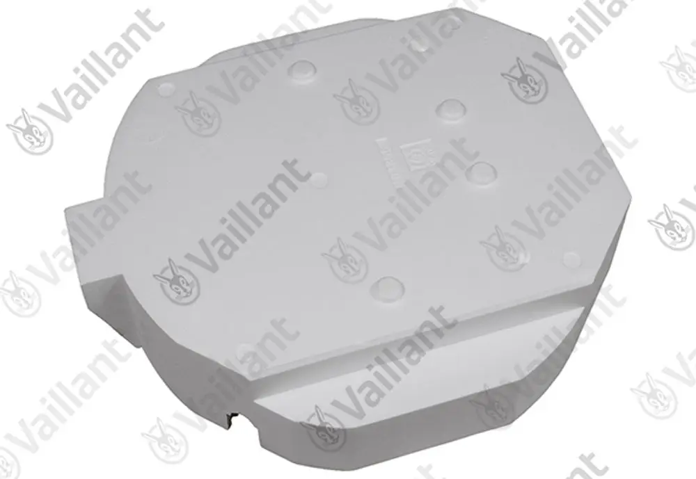 Isolierungsteil von Vaillant in ovaler Form, mit glatter Oberfläche und mehreren Vertiefungen, geeignet zur Abdeckung von Heizungs- oder Warmwassersystemen.